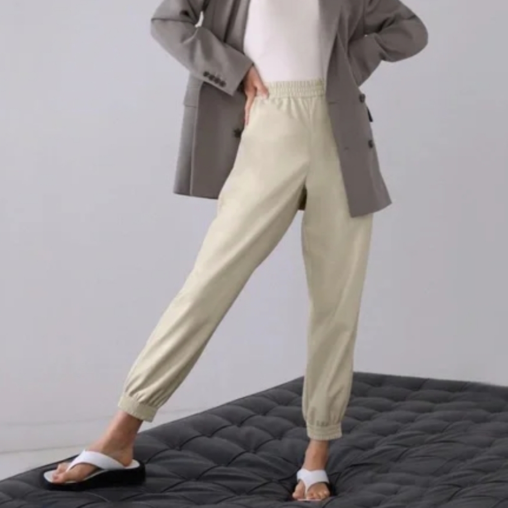 Aritzia Babaton Zedel Pants Beige Faux Leather Joggers 2XL Minimalist High Waist